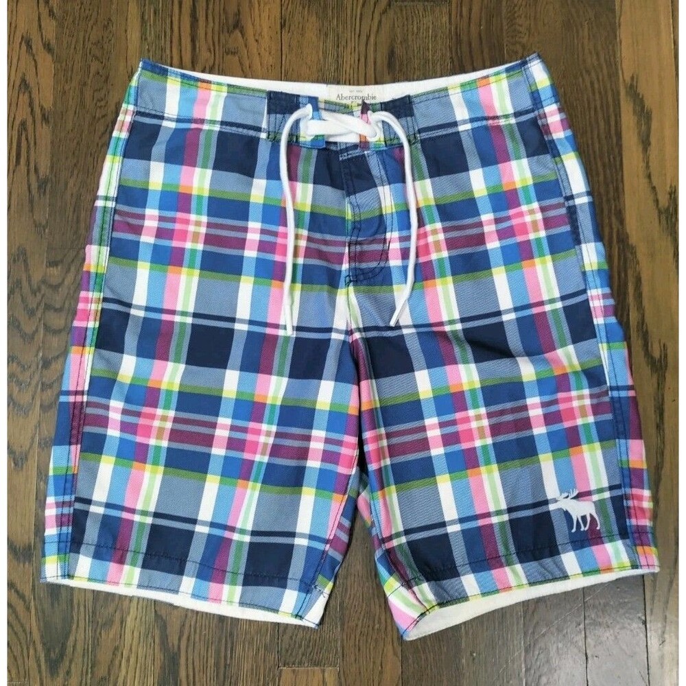 Ambercrombie & Fitch Board Shorts Swim Trunks Medium Plaid Inseam 9" Multicolor
